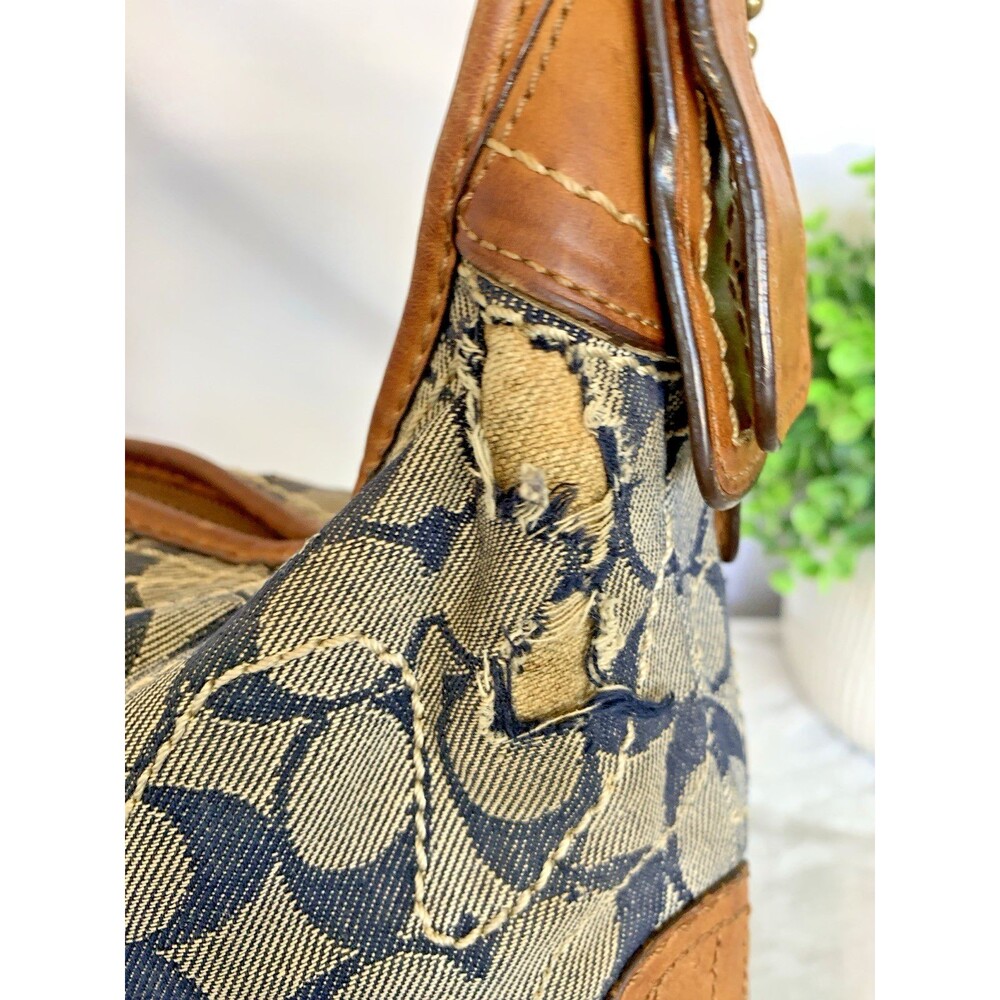 COACH Bleecker Denim 11781 Vachetta Leather Floral Applique Duffle Bag RARE - Picture 12 of 17